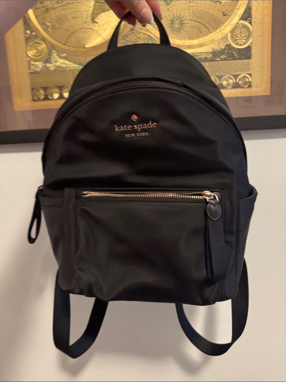NWOT kate spade Black Nylon Mini Backpack with Gold Logo - Picture 6 of 11